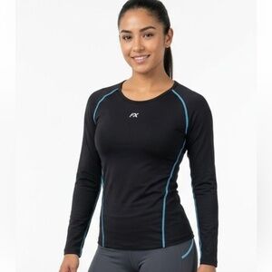FX Women's Black Long-Sleeve Athletic Tee with Blue Piping